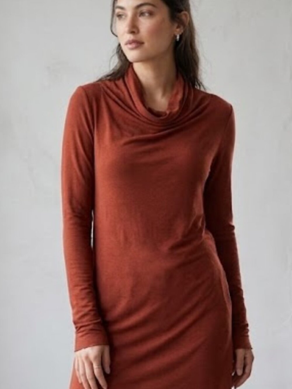 Women’s Long Sleeve Draped Cowl Neck Top - Rust